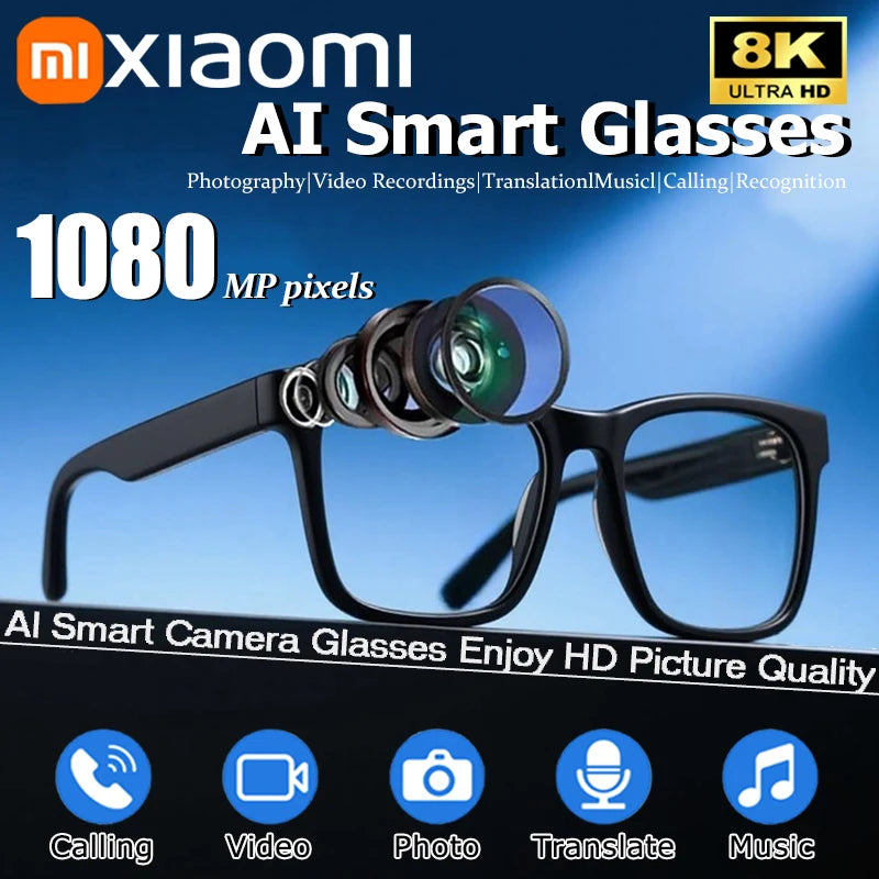 Xiaomi 8K HD AI Smart Glasses Photochromic Multifunction Bluetooth Calling Voice Assistant Music Player Translate Camera Glasses