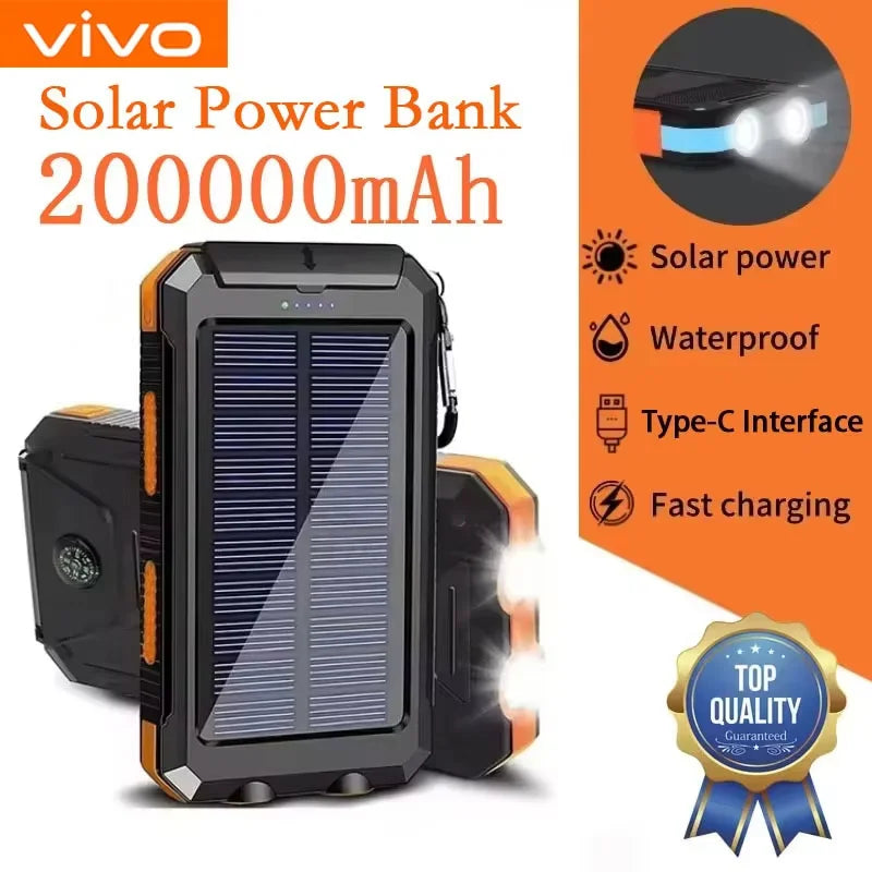 VIVO 200000mAh Waterproof Outdoor Solar Power Bank Dual USB Travel Portable Solar Phone Charger Solar Powerbanks For Camping