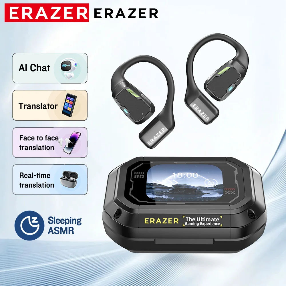 Auriculares inalámbricos Erazer XP6 con traductor de IA, auriculares para juegos con ecualizador y aplicación Bluetooth, sonido potente y resistente al agua. 