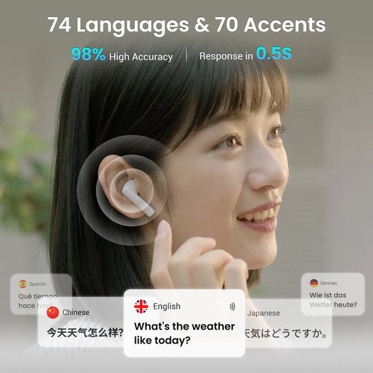 Wooask A8 Translator Earbuds, Innovative ChatGPT AI Translator Earphones with Touch Screen, 144 Languages with 16 Offline Packs